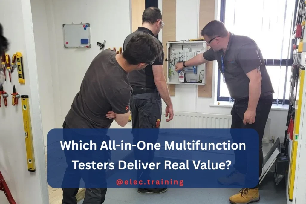 Electrician learners practicing with trainer