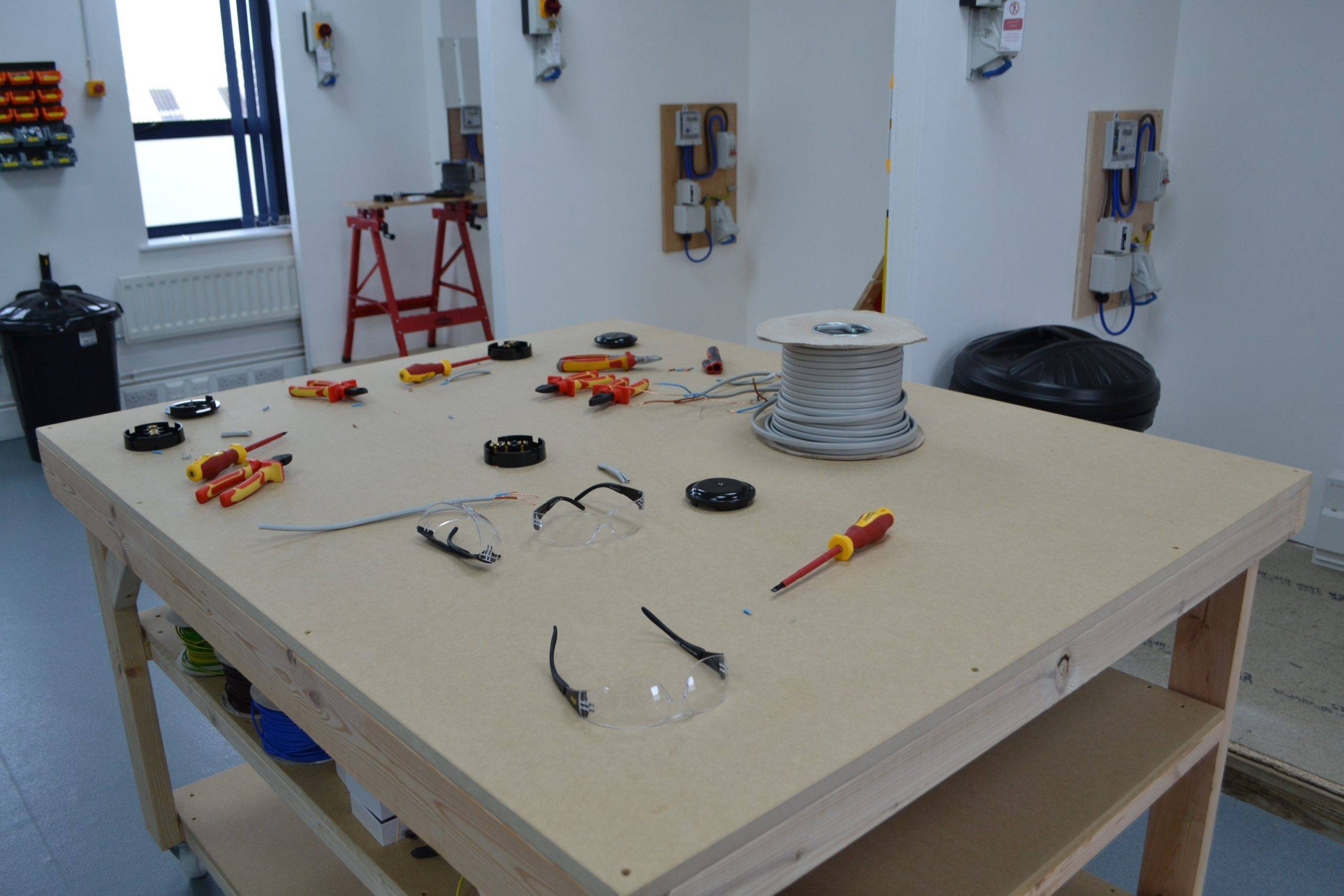 electrical tools displayed on the table in Derby centre